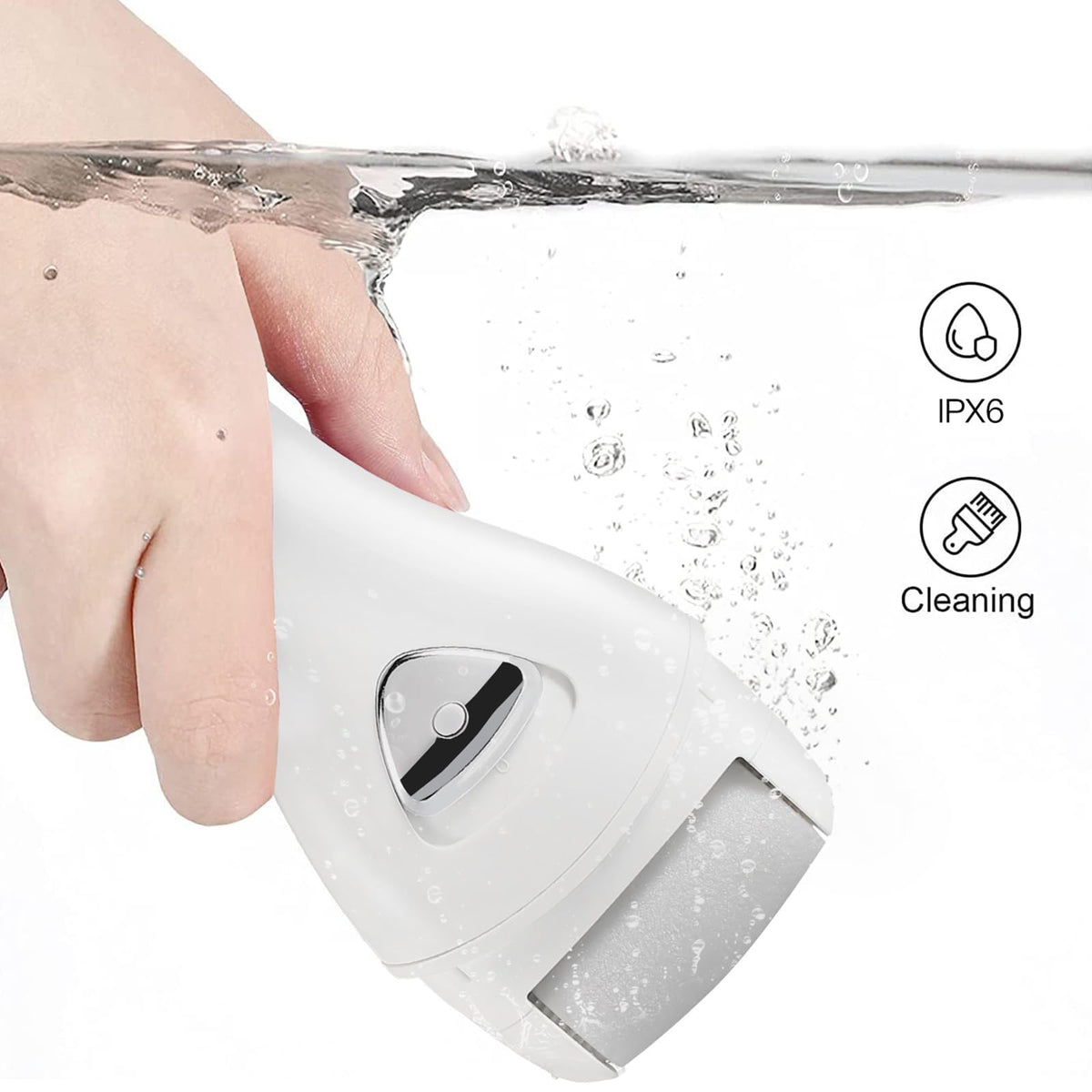 PRITECH close-up of three interchangeable roller heads delivering targeted exfoliation