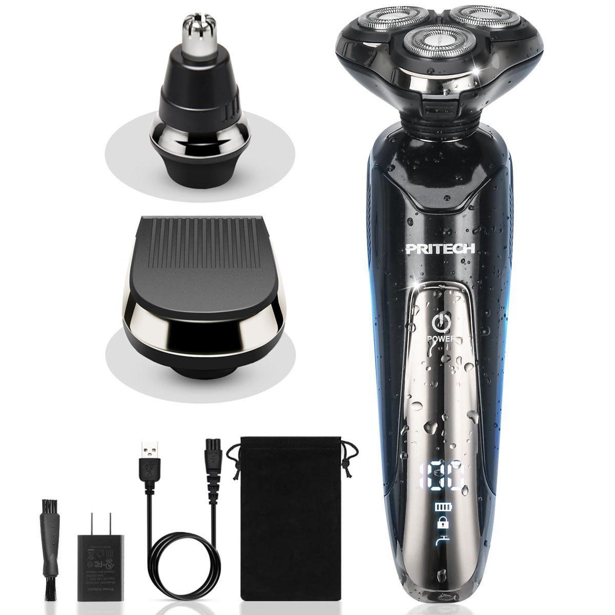 PRITECH front view of rotary shaver showing ergonomic grip and compact design benefit