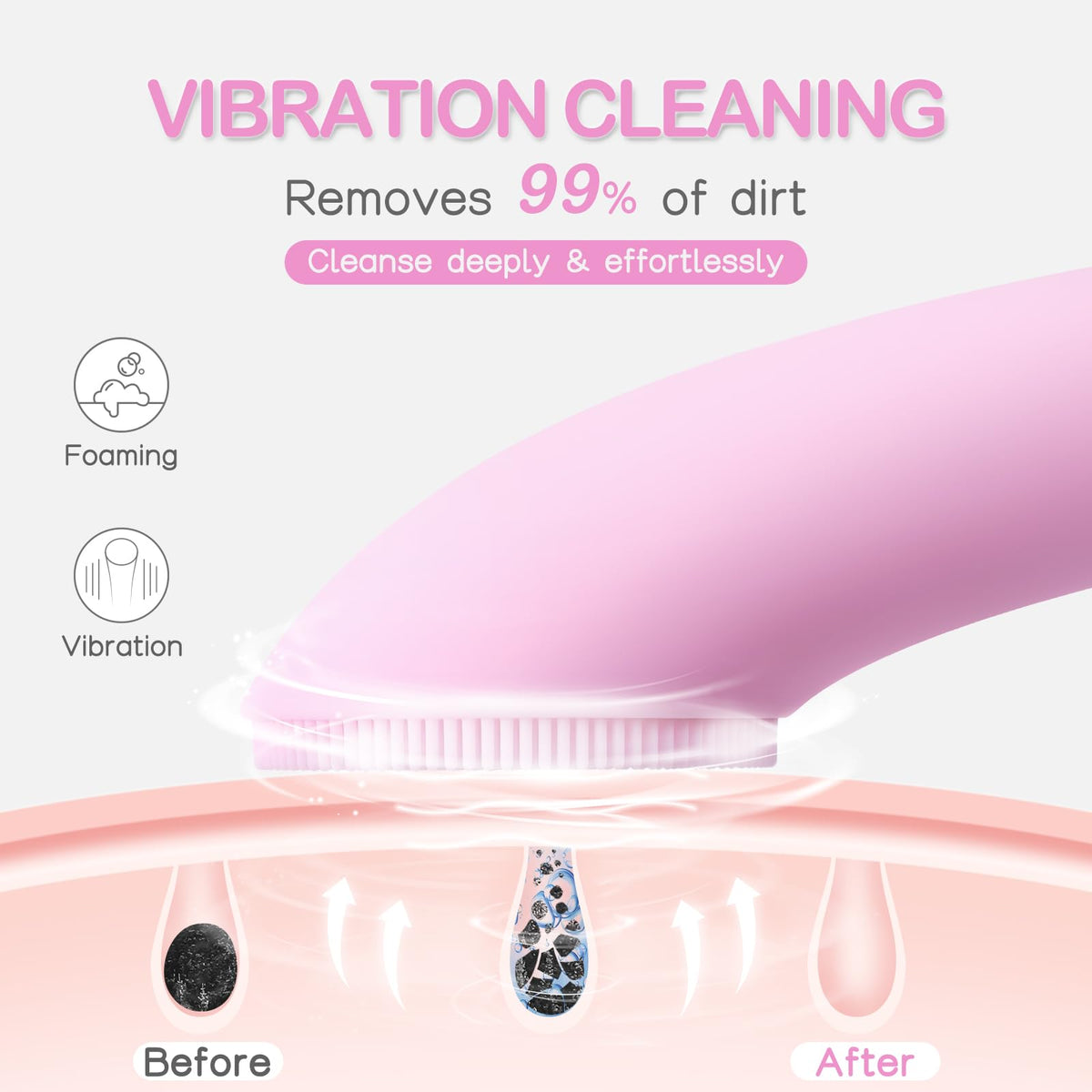 PRITECH closeup of ultra-soft silicone bristles demonstrating gentle exfoliation