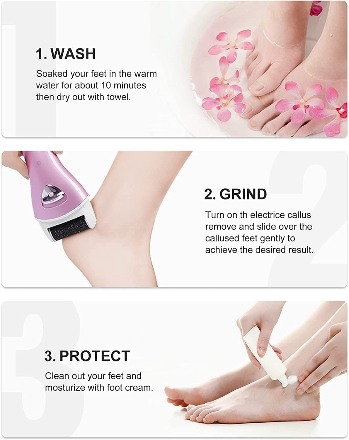 PRITECH held in hand to show portable size and ergonomic grip for comfortable at-home pedicures
