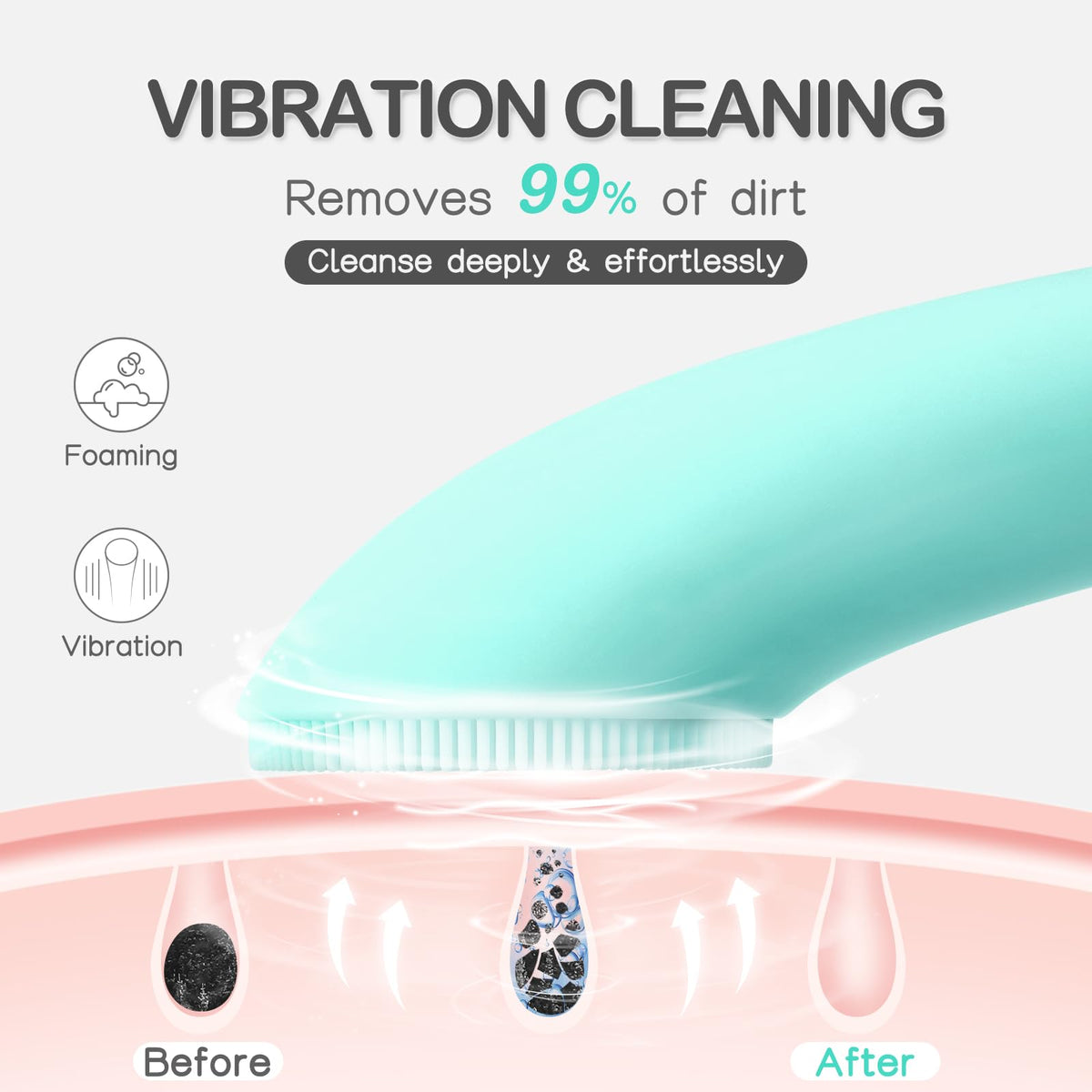 PRITECH close-up of ultra-soft silicone bristles for gentle but effective cleansing