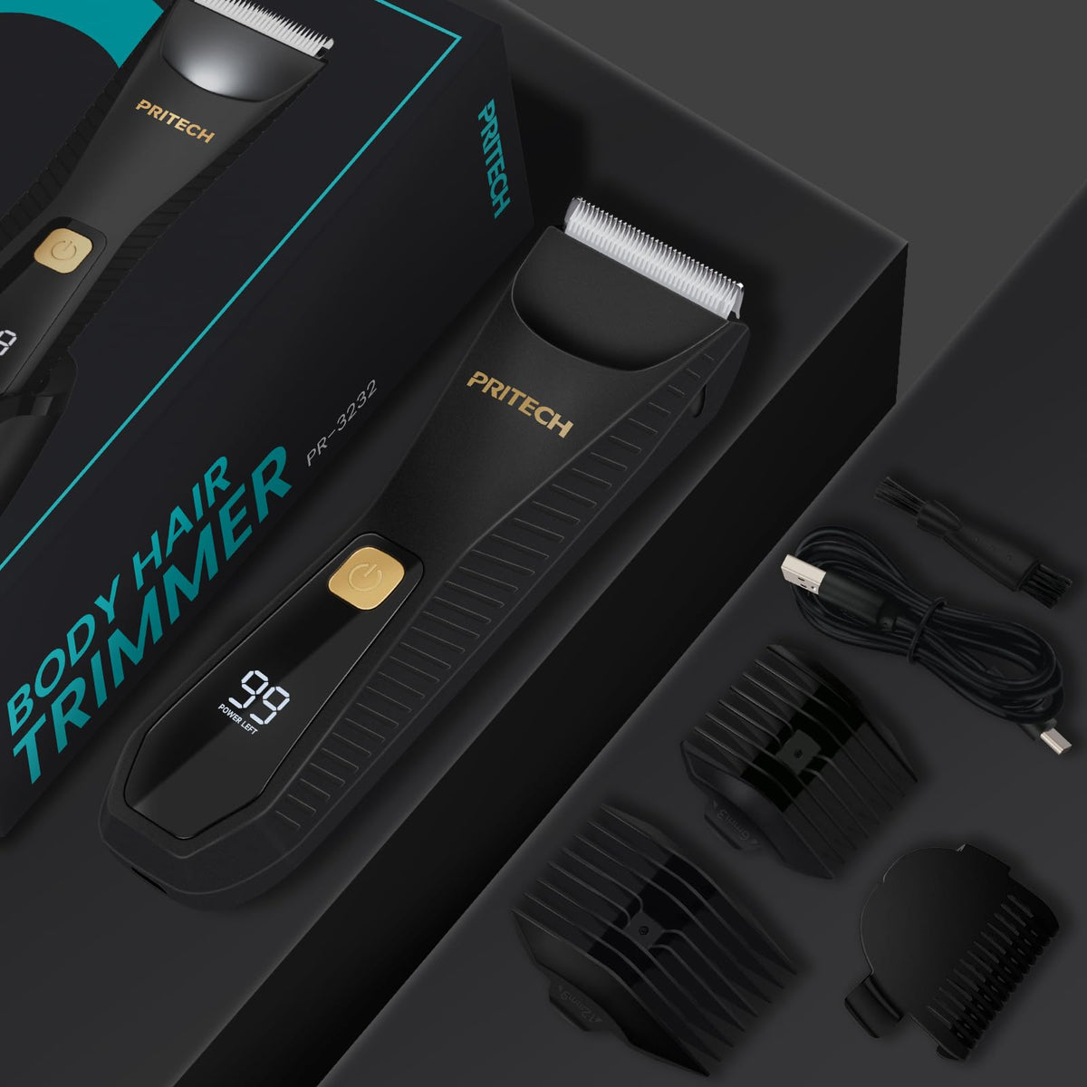 PRITECH trimmer gift box staged in lifestyle setting as a present for men who groom
