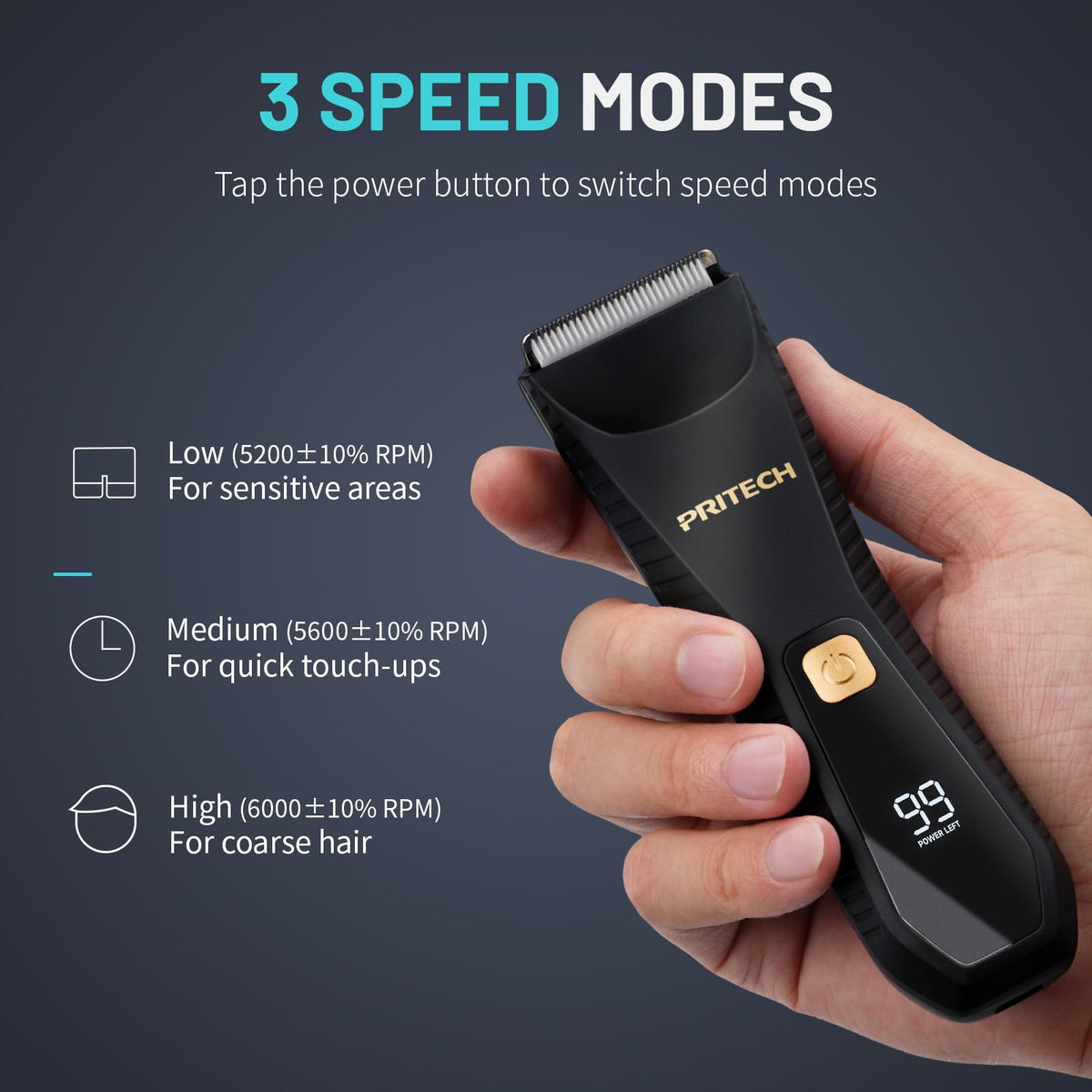 PRITECH trimmer held in hand to show compact size and precise control for tight areas