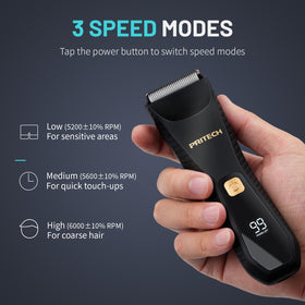 PRITECH trimmer held in hand to show compact size and precise control for tight areas