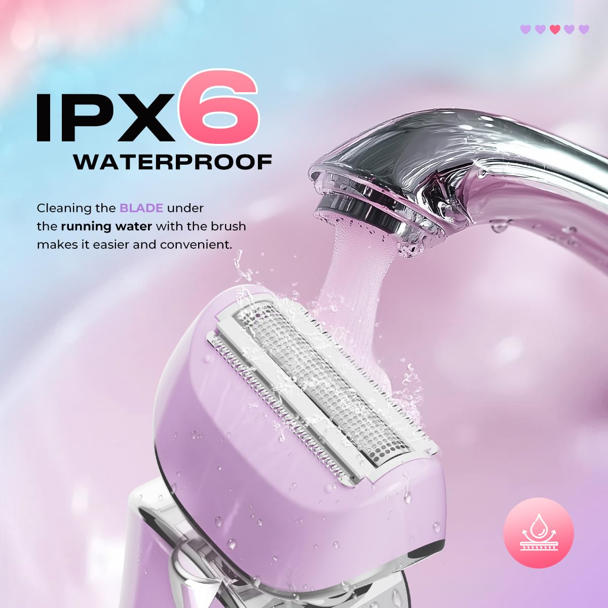 PRITECH shaving in shower to show waterproof wet use and easy rinsing benefit