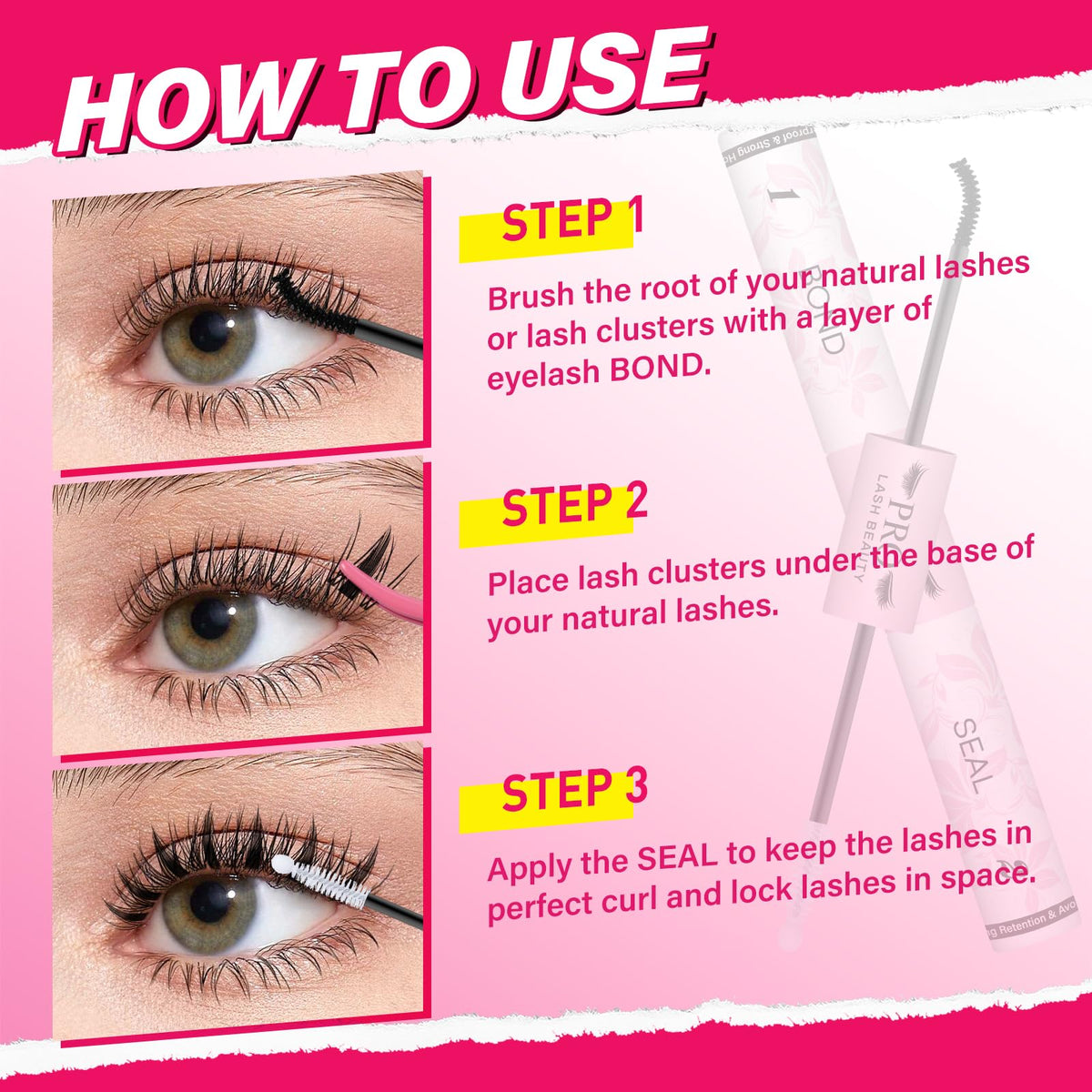 PRO LASHBEAUTY before and after showing fuller lashes and longer retention benefit