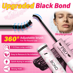 PRO LASHBEAUTY black bond mini-wand applying pigmented adhesive for defined lashes