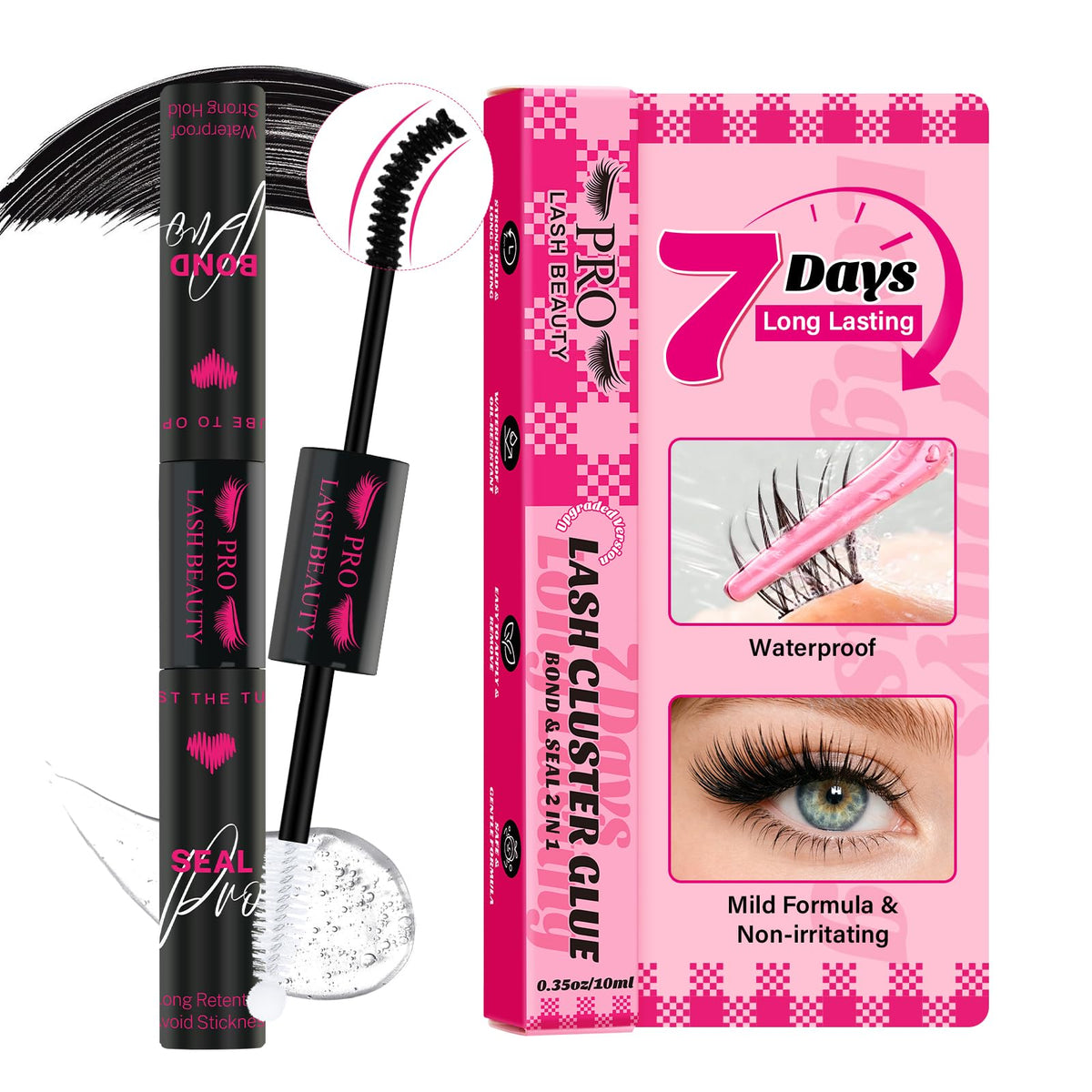PRO LASHBEAUTY front packaging showing dual bond and seal, clear usage benefit
