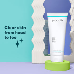 Proactiv in-shower use on back demonstrating unclogging pores and calmer skin