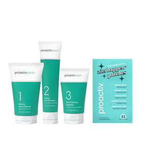 Proactiv front packaging displaying the 3-step kit and pimple patches for clear skin