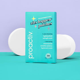 Proactiv patch applied to facial blemish protecting and concealing