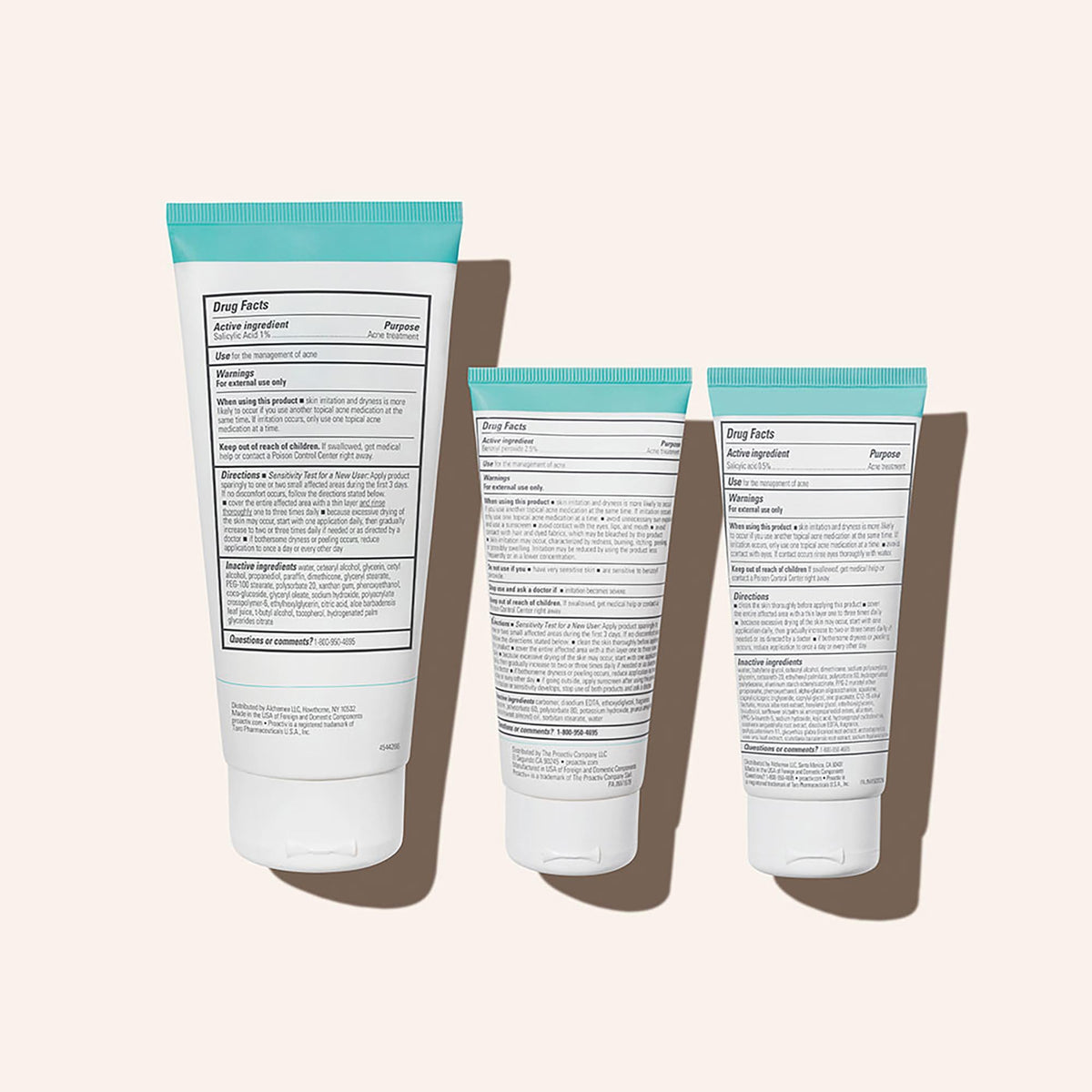 Proactiv 3-step kit beside a ruler showing size and 90-day supply for planning