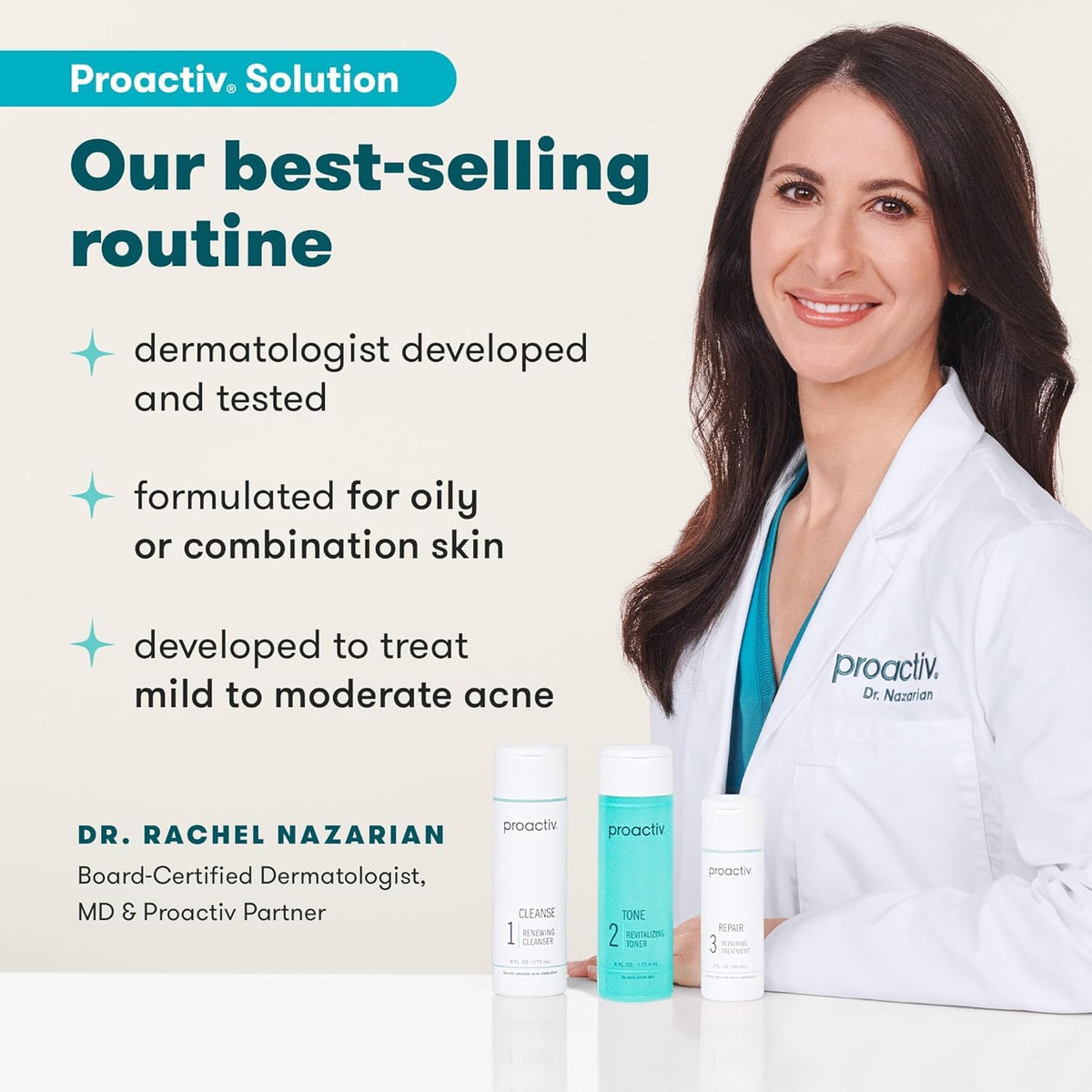 Proactiv cleanser texture close-up highlighting fine benzoyl peroxide for deep cleaning