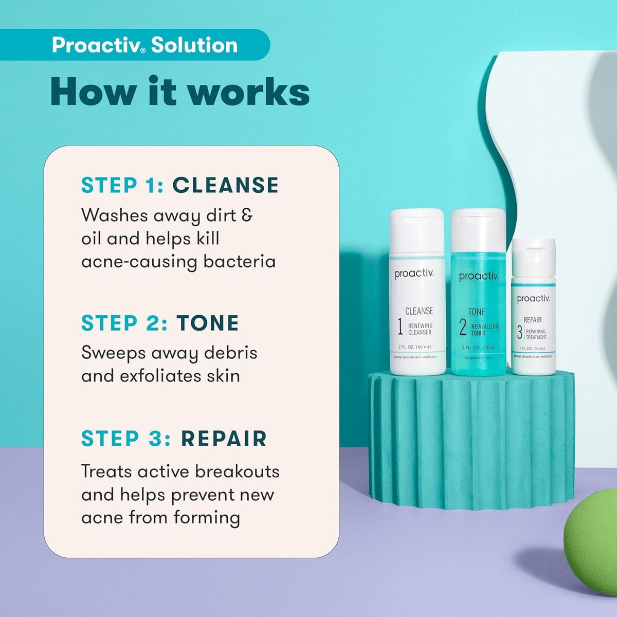Proactiv toner bottle detail showing label and applicator for refining skin texture