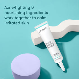 Proactiv treatment applied to cheek to reduce visible redness quickly