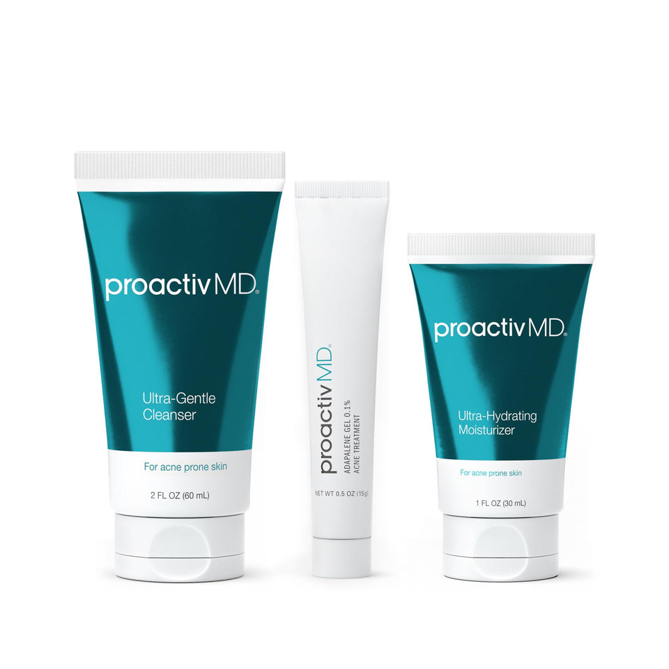 Proactiv branded front packaging showing all three kit components and benefits