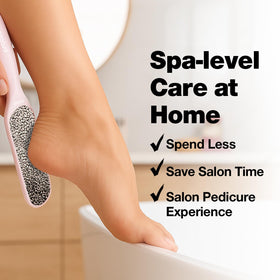 Probelle in use on dry feet demonstrating immediate powder reduction benefit