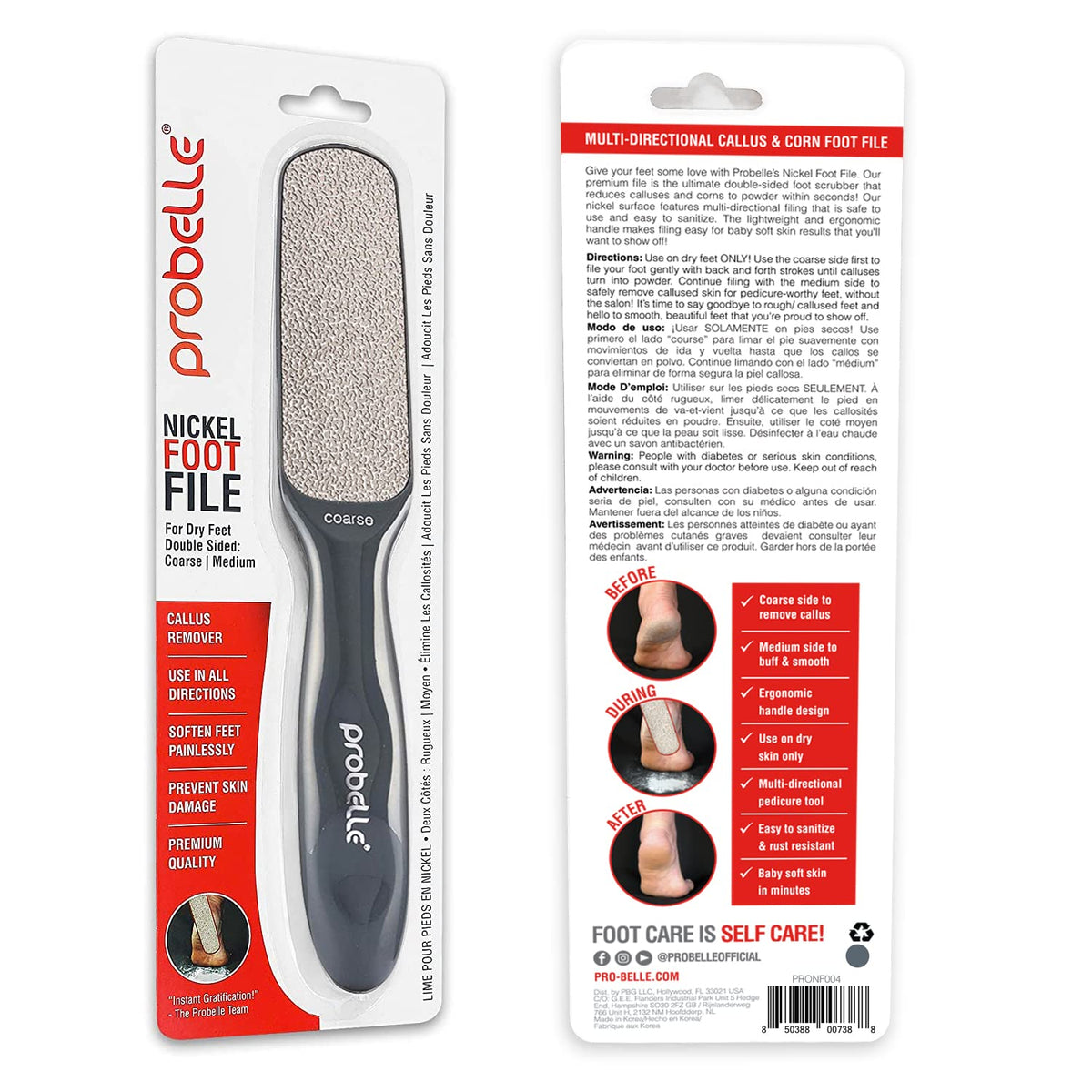 Probelle lifestyle bathroom setting framing the file as part of routine care