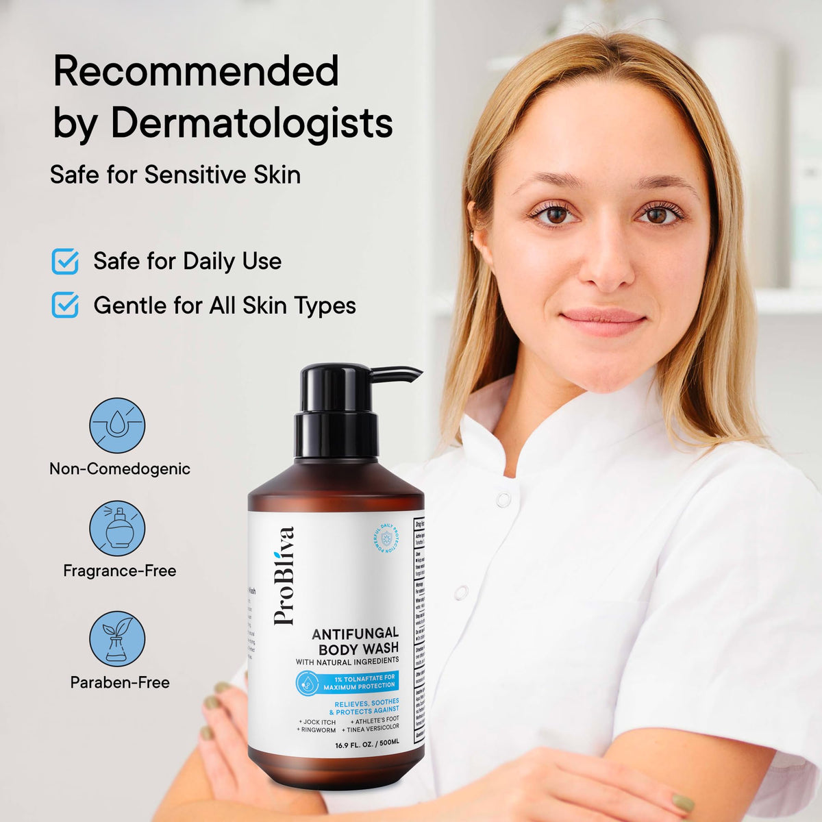 Tea tree and aloe botanicals beside ProBliva showing calming extracts