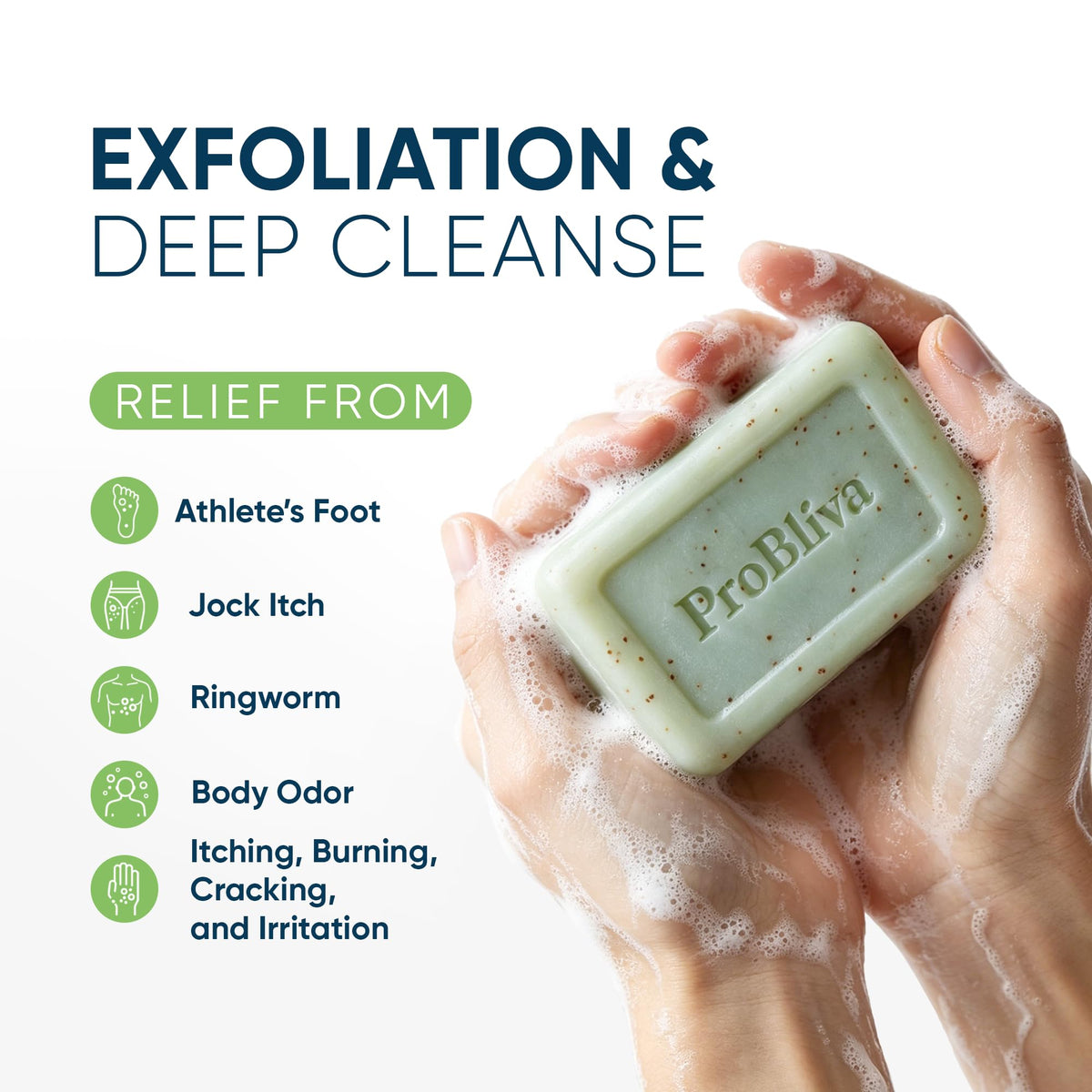 ProBliva creamy lather on skin demonstrating gentle cleansing and moisture