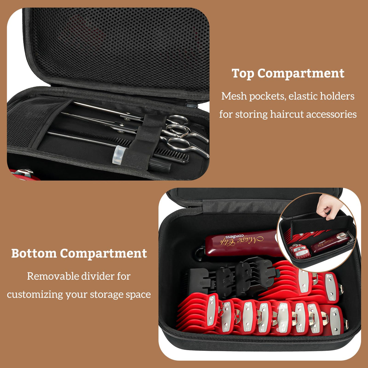 ProCase image of mesh pockets and removable dividers for tidy accessory storage