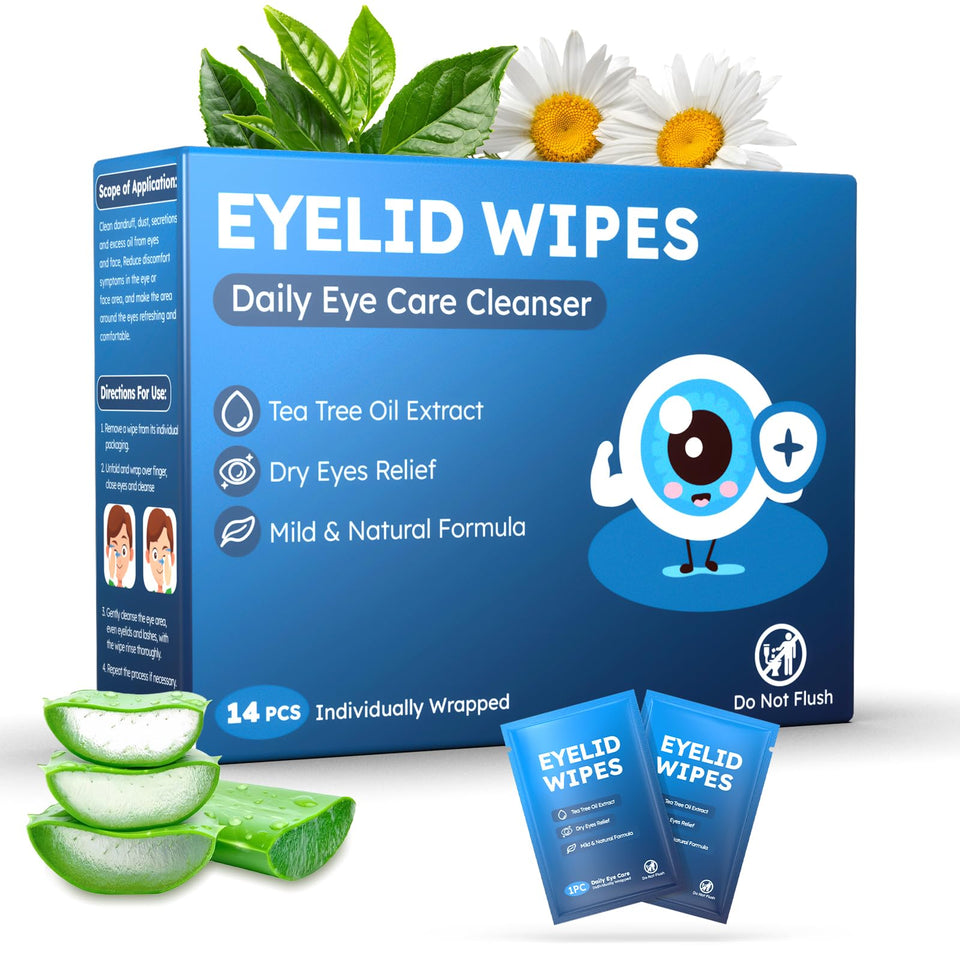 ProCIV front packaging showing 14 individually wrapped eyelid wipes and benefits