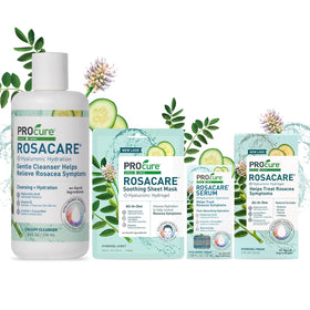 PROcure ingredients flatlay with cucumber and licorice signifying soothing benefits