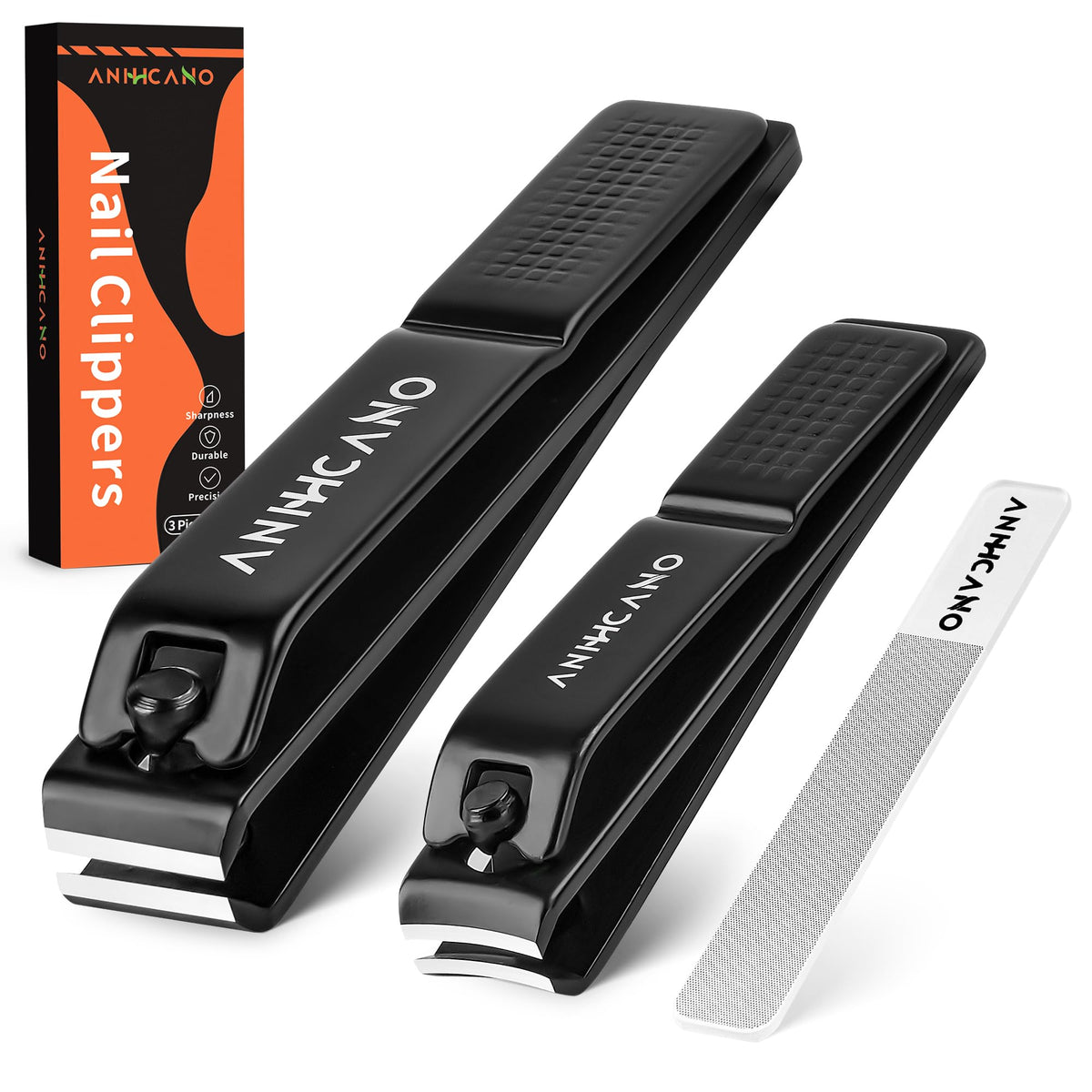 Nail Clippers with Glass Nail File front packaging showing set and eco box for gifting