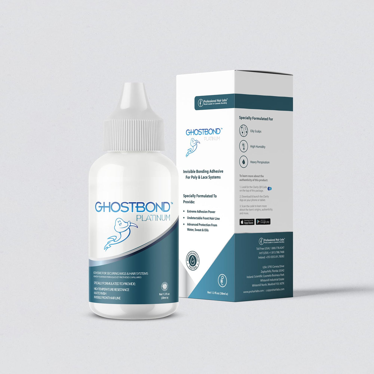 Professional Hair Labs Ghostbond Platinum back label displaying ingredients and instructions, clear guidance