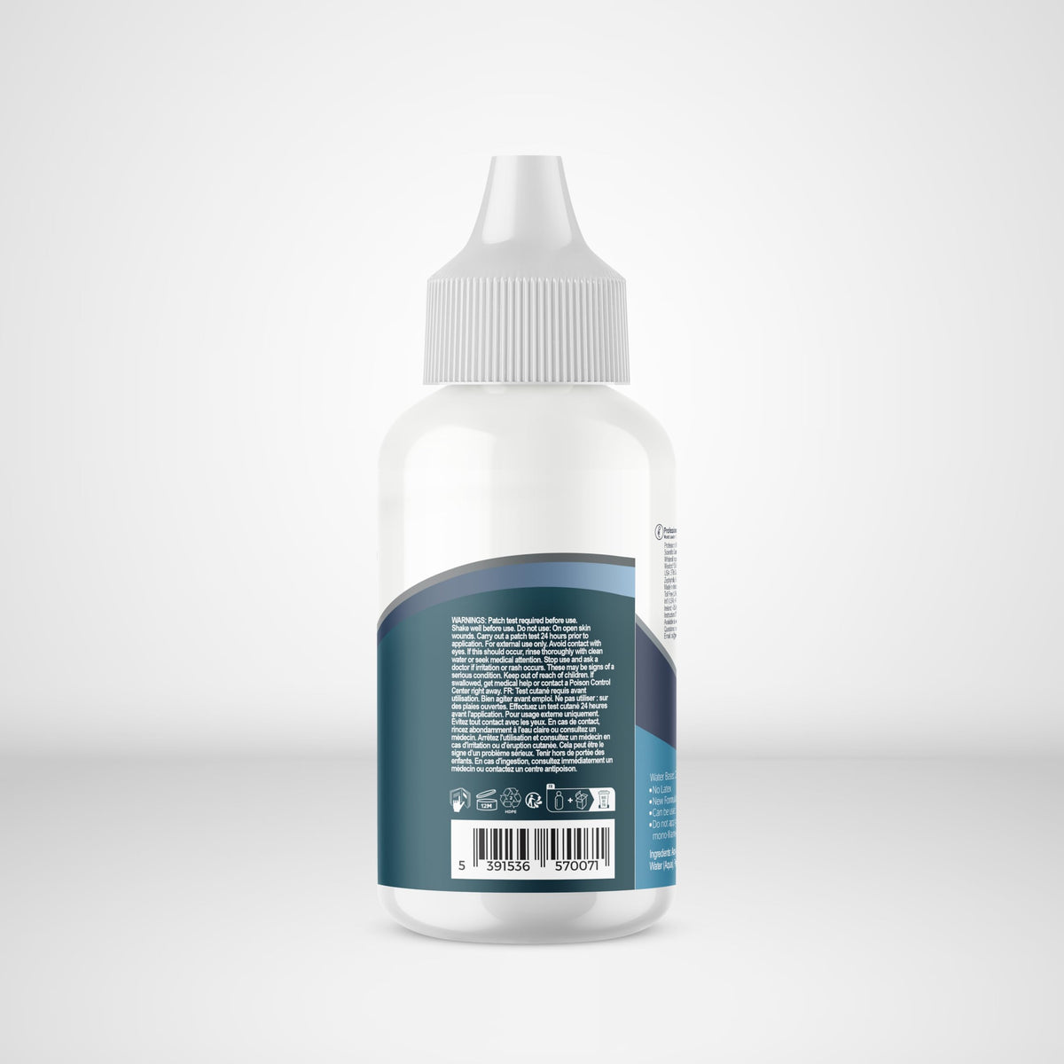 Professional Hair Labs Ghostbond Platinum next to a ruler showing 1.3oz scale, portable supply