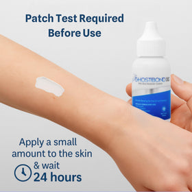 Professional Hair Labs GHOSTBOND XL bottle next to a ruler to show 1.3oz scale and portable convenience