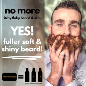 Professor Fuzzworthy's beard shampoo bar in shower demonstrating easy travel use and conditioning
