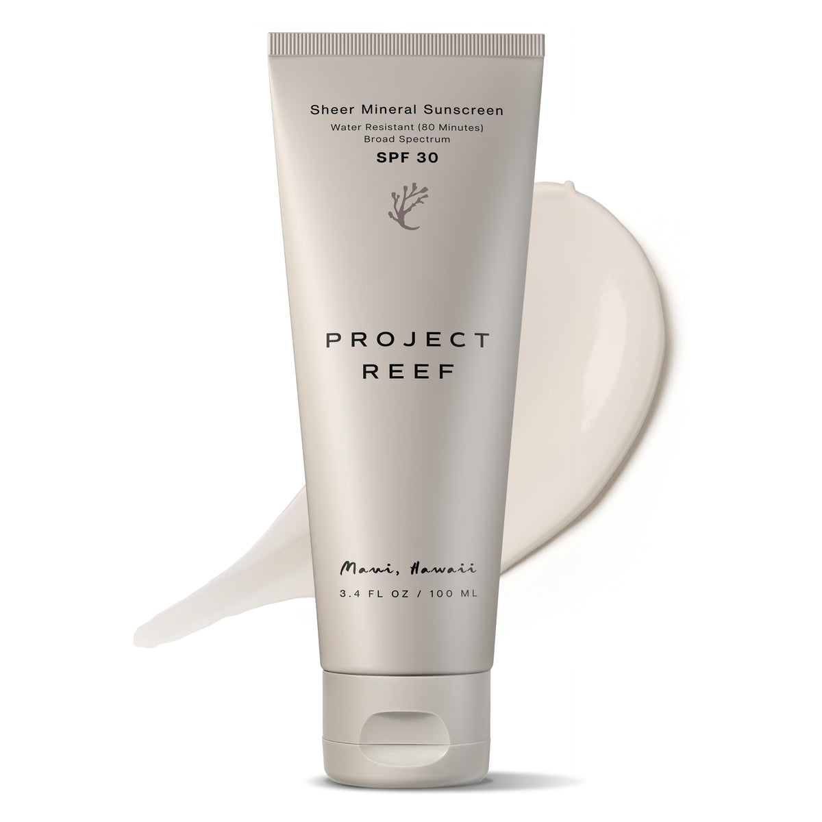 Project Reef front tube showing SPF 30 and reef-safe benefit