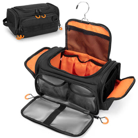 Prokva front view of hanging toiletry bag showing compact design and quick access
