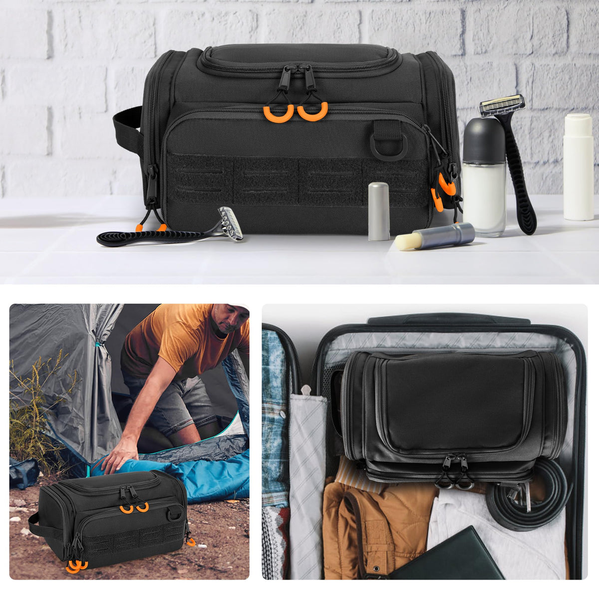 Prokva side pocket storing clean towels and small travel items for convenience
