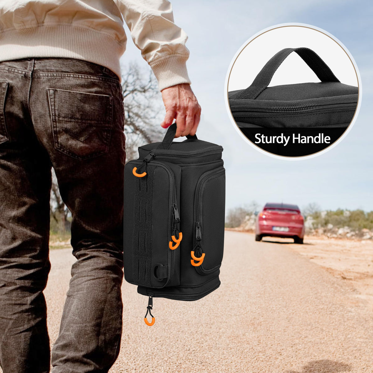 Prokva size comparison next to water bottle illustrating travel-friendly dimensions