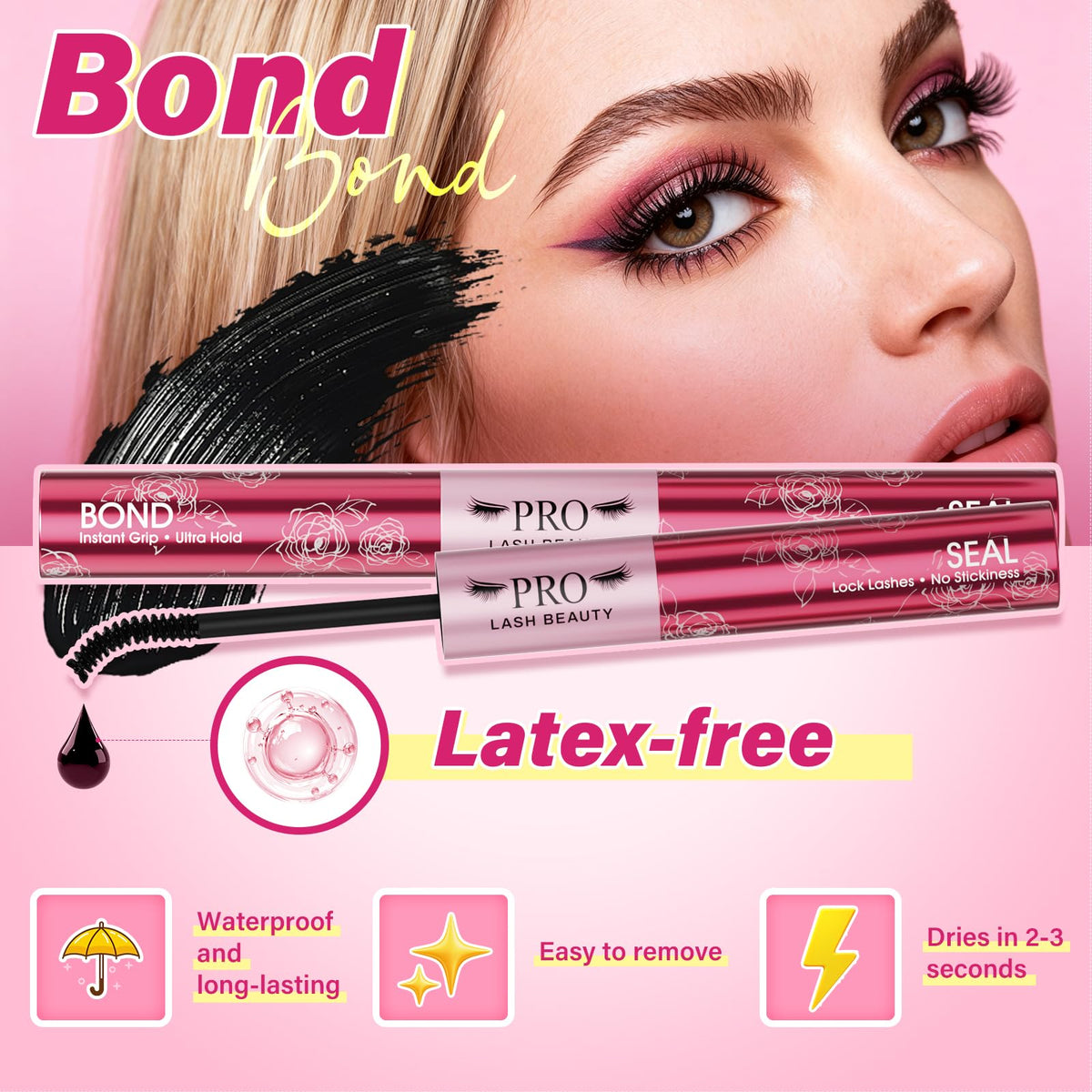 PRO LASHBEAUTY dual-chamber cutaway illustrating separate bond and seal compartments advantage