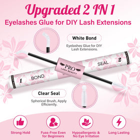 PRO LASHBEAUTY close-up of dual-ended tube, clear view of bond and seal functions
