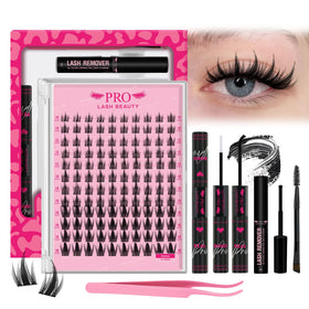 PRO LASHBEAUTY front packaging of manga lash clusters kit showing complete contents and ease