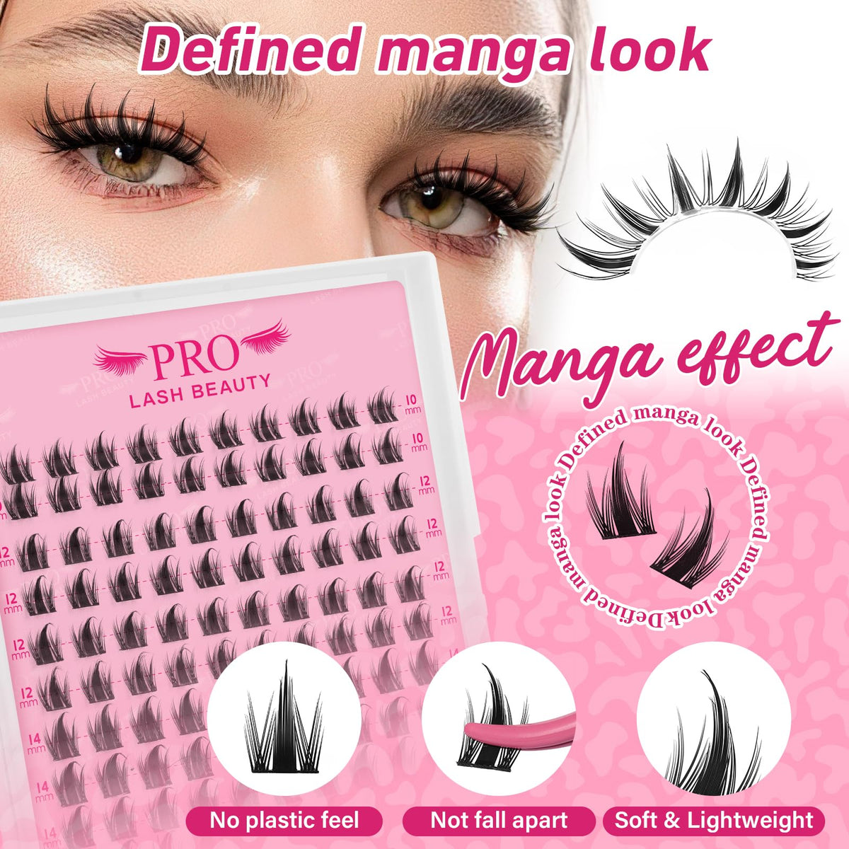 PRO LASHBEAUTY close-up of tray displaying 120 cluster lashes for precise application benefit