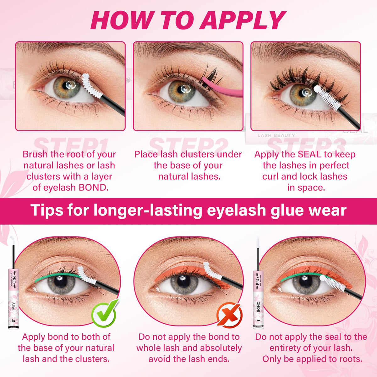 PRO LASHBEAUTY lifestyle shot with model wearing cluster lashes, showcases long-wear look