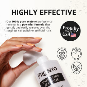 Pronto pouring acetone close-up demonstrating fast polish dissolution