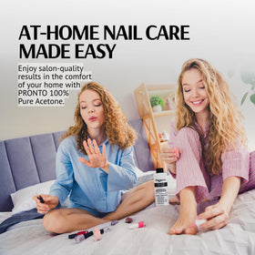 Pronto bottle with nail tools flatlay for efficient at-home nail prep