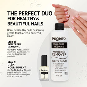 Pronto cuticle oil bottle label highlighting nourishment and conditioning