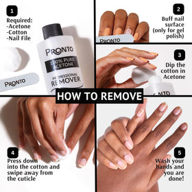 Pronto acetone used with foil-wrapped nail, showing effective soak-off removal benefit