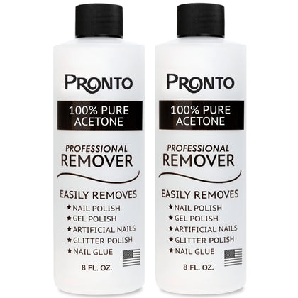 Pronto front label on 8oz bottle showing clear acetone and product name benefit