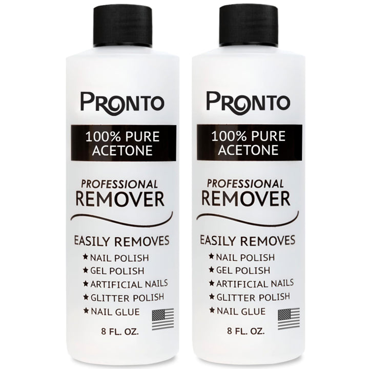 Pronto front label on 8oz bottle showing clear acetone and product name benefit