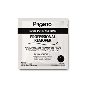 Pronto individually wrapped acetone pad unsealed ready to remove polish with mess-free application