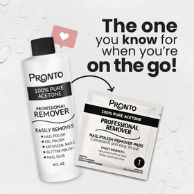 Pronto pads on a bathroom vanity depicting convenient travel and at-home nail maintenance
