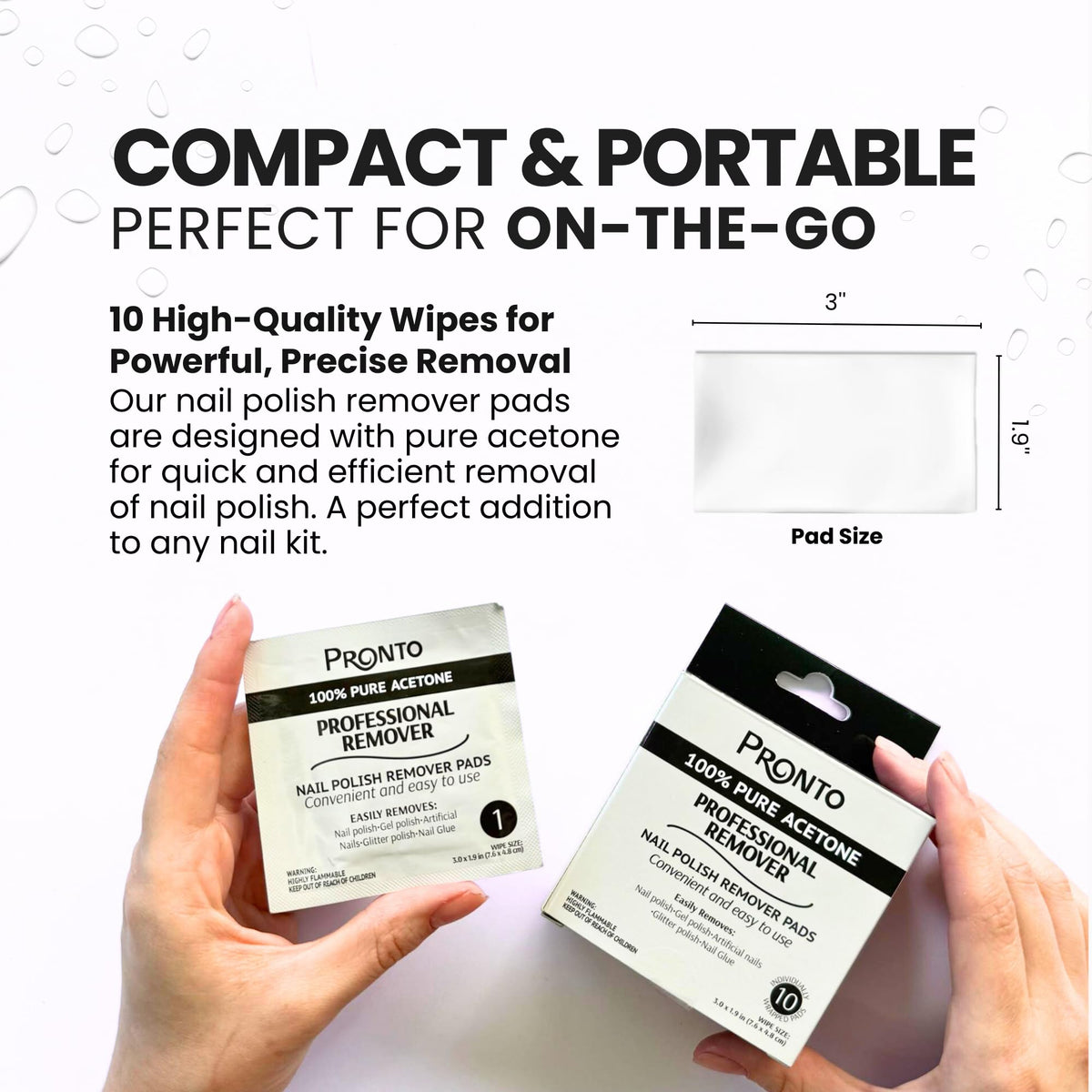 Close-up texture of Pronto acetone wipe saturated for efficient polish breakdown and precise use